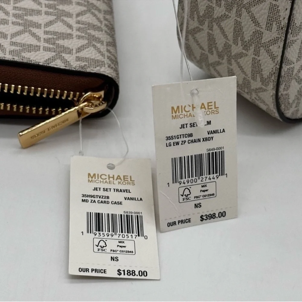 MICHAEL KORS LARGE EW ZIP CHAIN CROSSBODY BAG & JET SET TRAVEL MD ZA CARD CASE